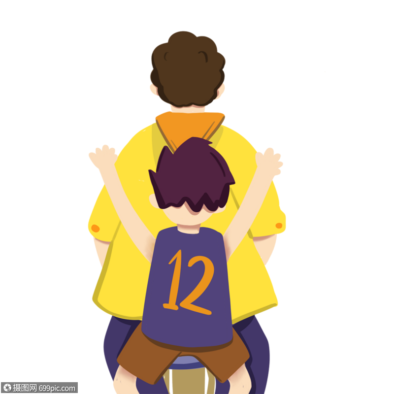 卡通手绘温馨骑自行车的父子水彩人物