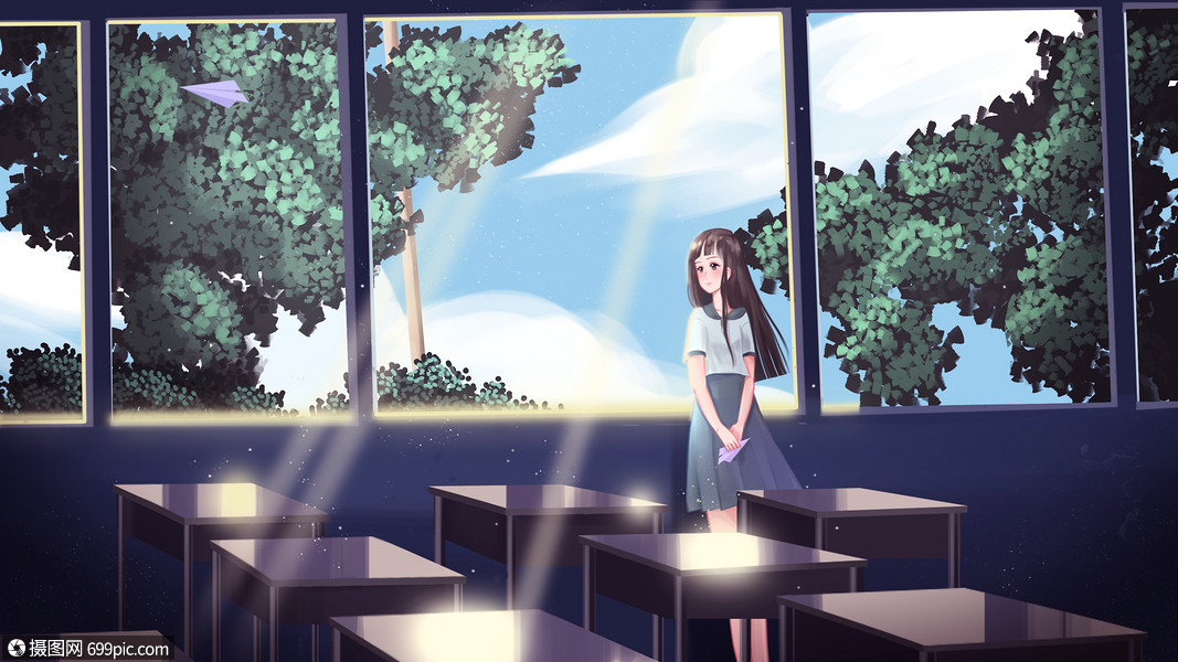 唯美清新校园离别感伤毕业季插画