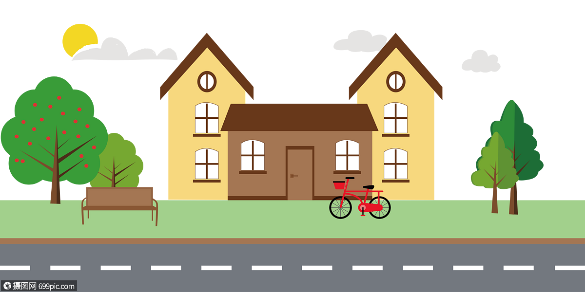卡通别墅建筑矢量图