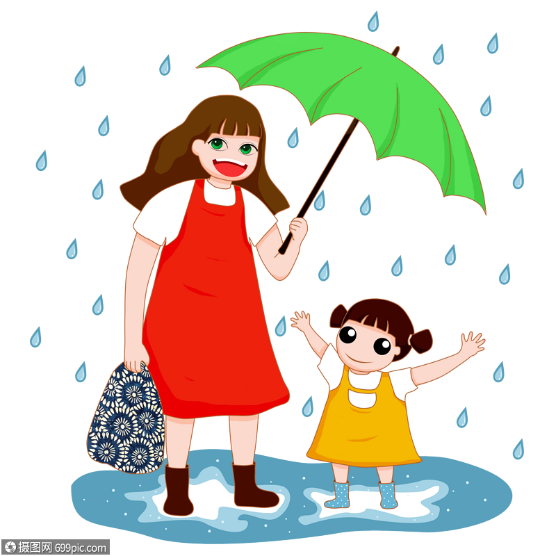 母亲为孩子打伞的画图片