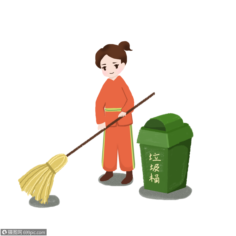 卡通手绘劳动节环卫工人辛勤打扫卫生