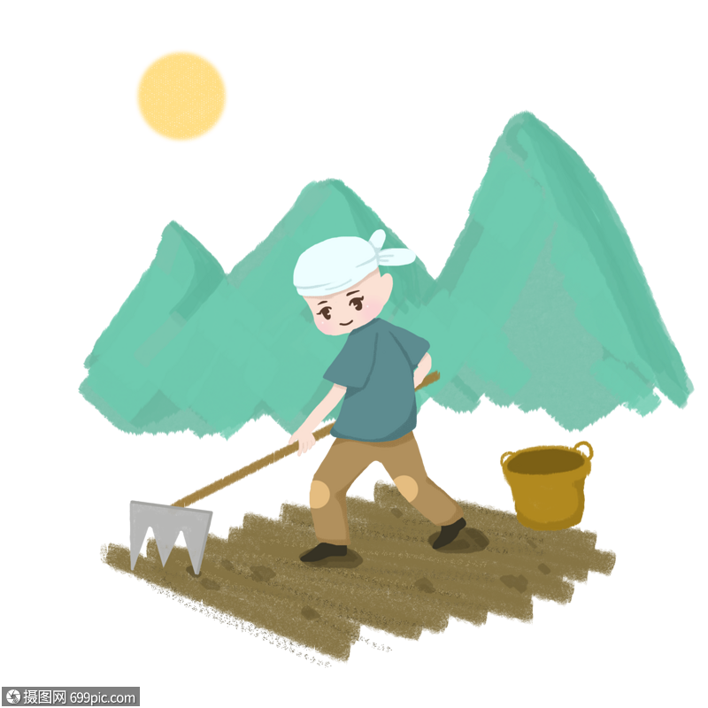 卡通手绘劳动节农民叔叔在田里辛勤劳作节日创意设计