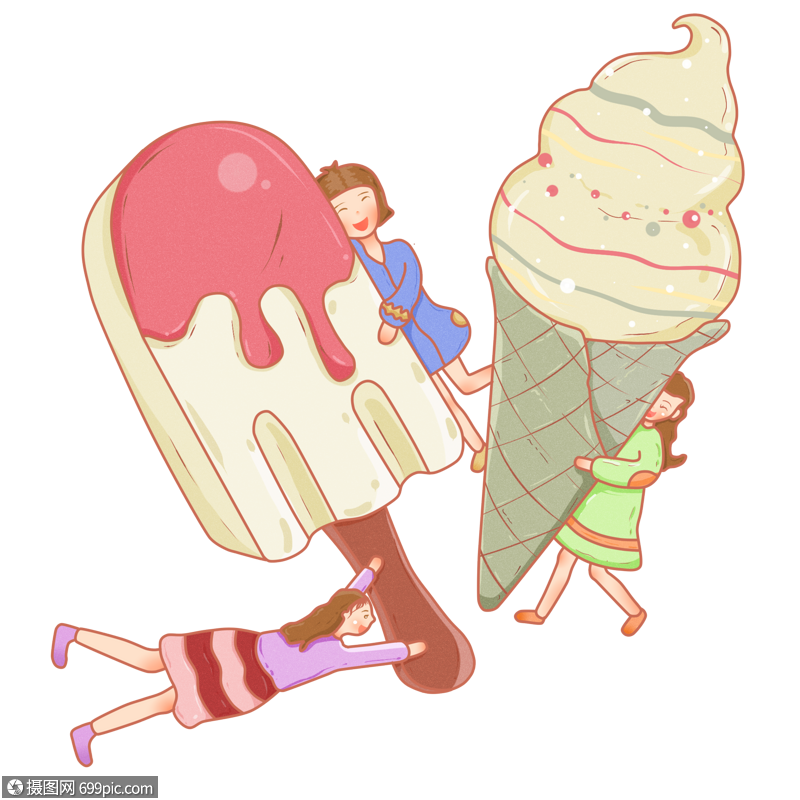 卡通手绘吃货夏季冰淇淋女孩png素材