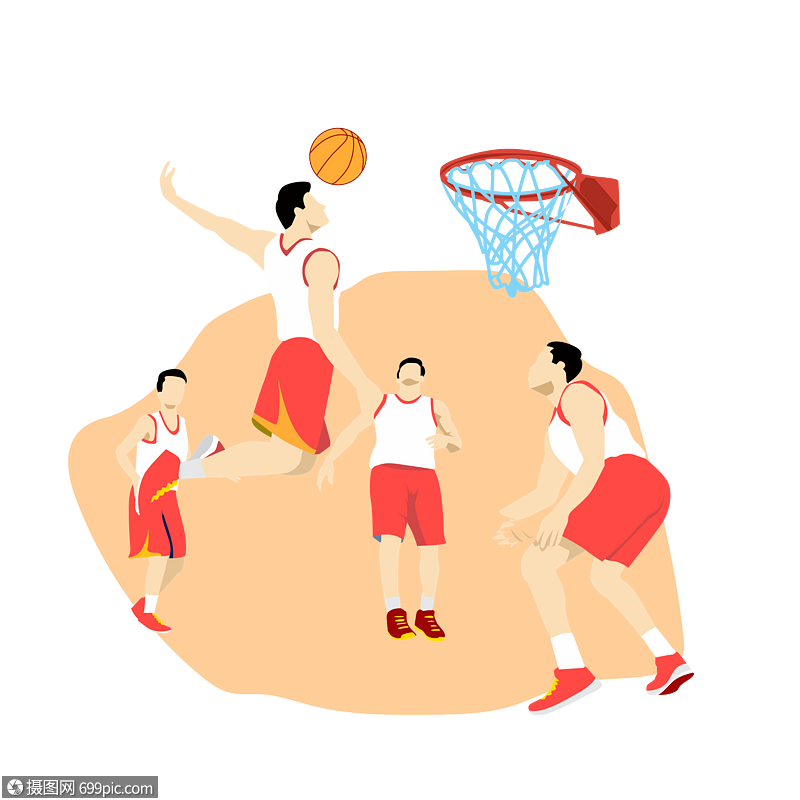 免抠元素 手绘/卡通元素 运动员在篮球比赛中进行扣篮.ai