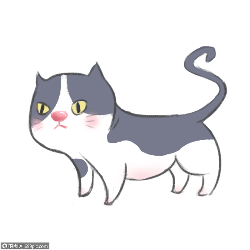 免抠元素 手绘/卡通元素 蓝白英短猫.psd