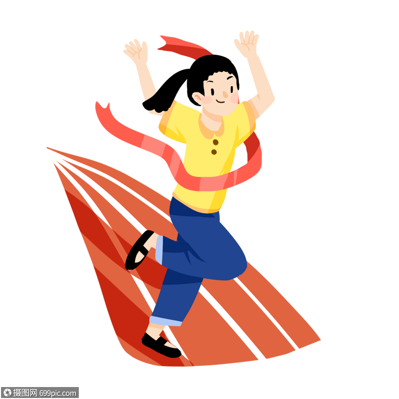 卡通女孩冲刺终点插图绳子跑道