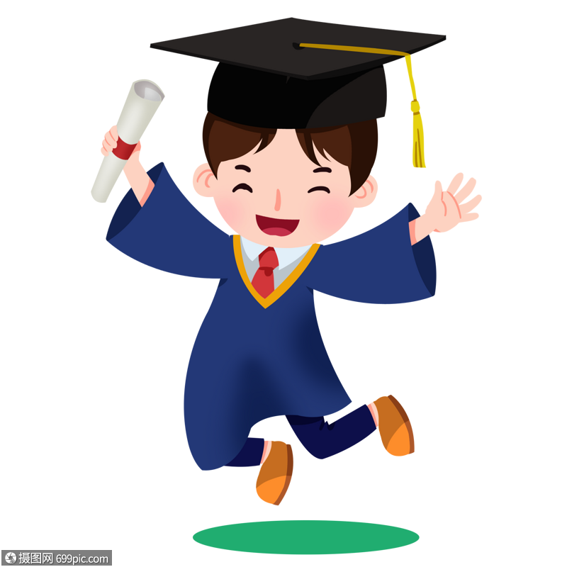 卡通男孩学士毕业学士服高兴