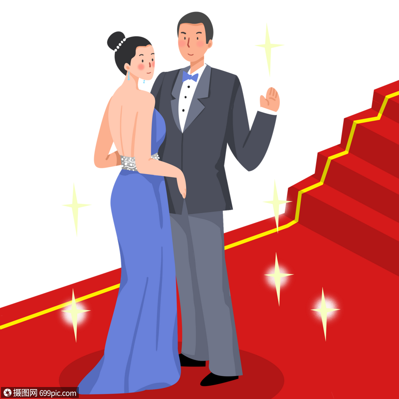 走红毯的男女明星礼服卡通
