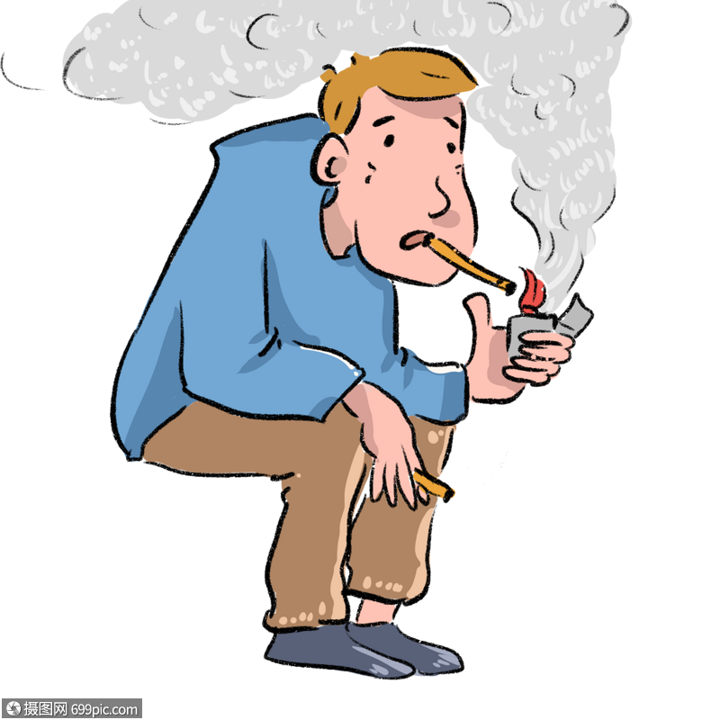 男生吸烟卡通漫画人物肺癌