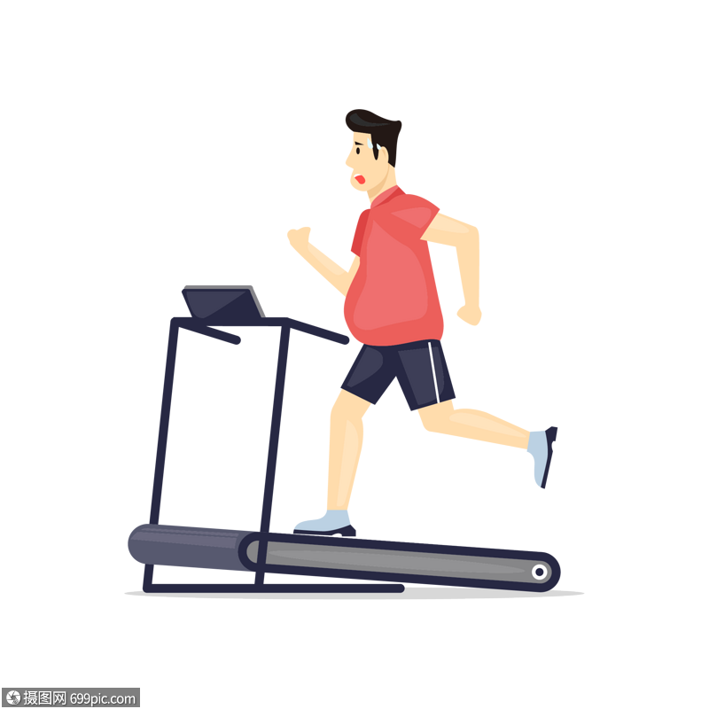 免抠元素 手绘/卡通元素 跑步机上的胖男生.ai