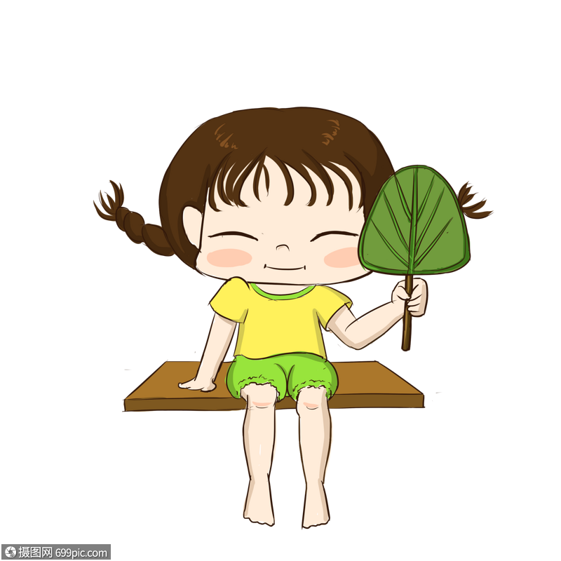 免抠元素 手绘/卡通元素 小女孩扇扇子.psd
