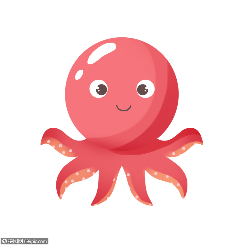 手绘卡通红色章鱼