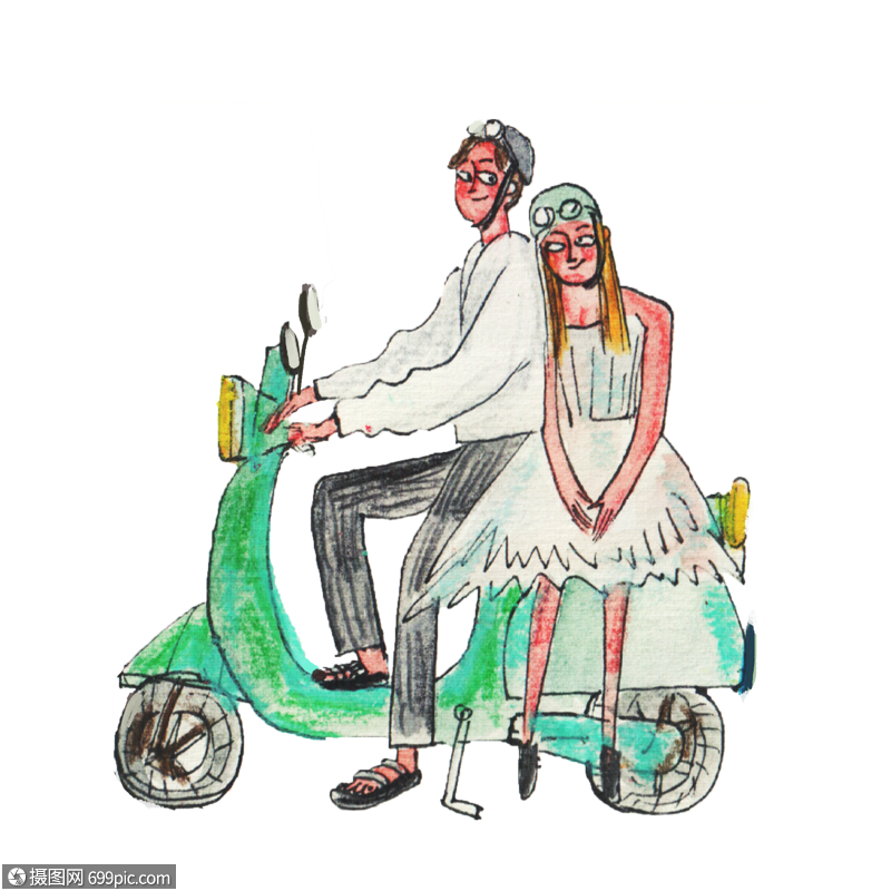 免抠元素 手绘/卡通元素 骑摩托车的情侣.png