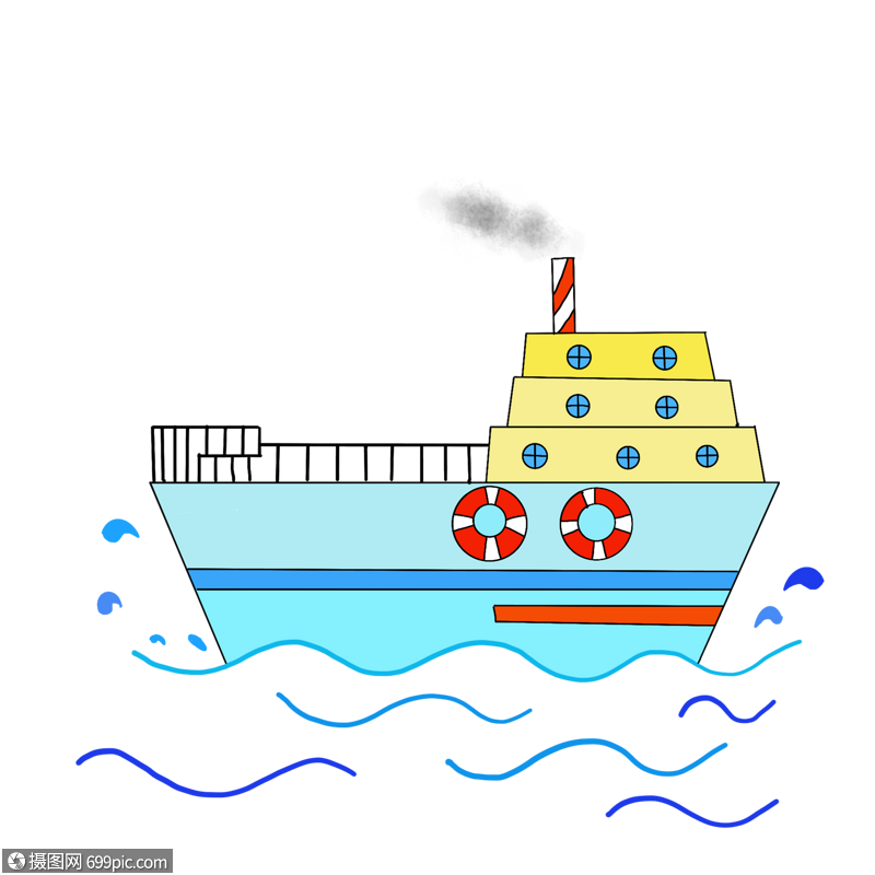 手绘可爱游轮轮船海上交通