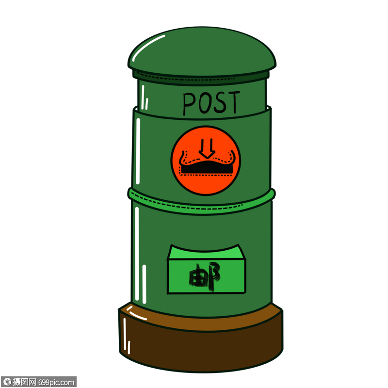 绿色手绘邮筒post卡通