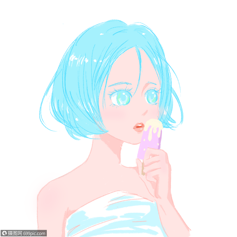 洗完澡吃雪糕的女孩