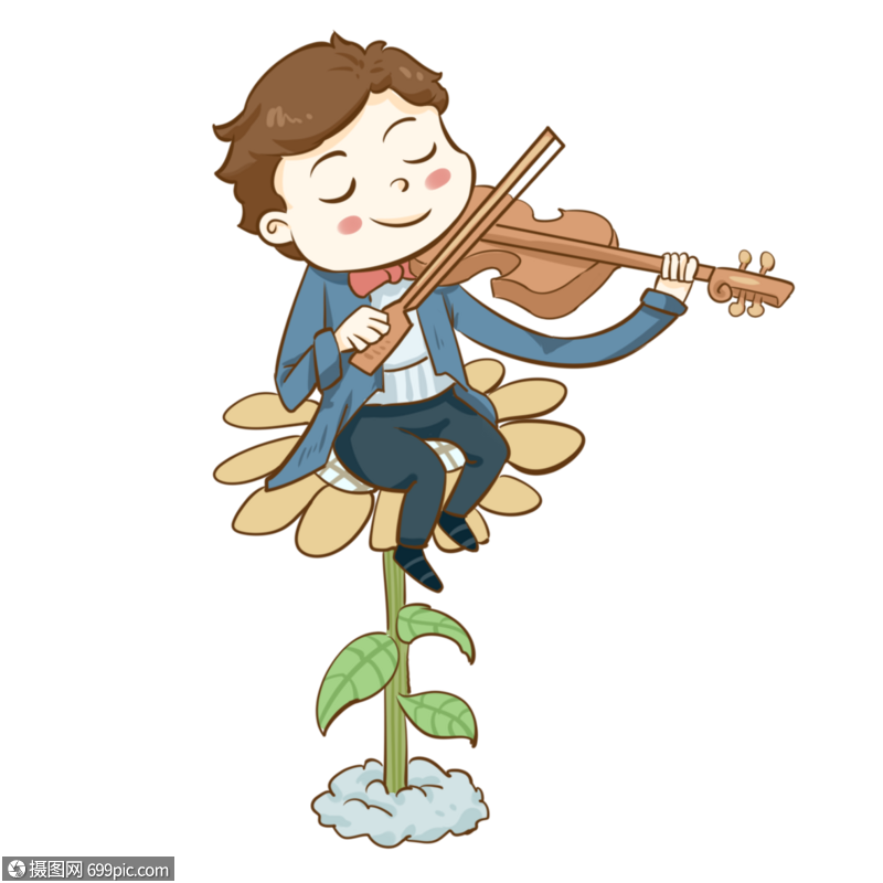 坐着拉小提琴的男孩