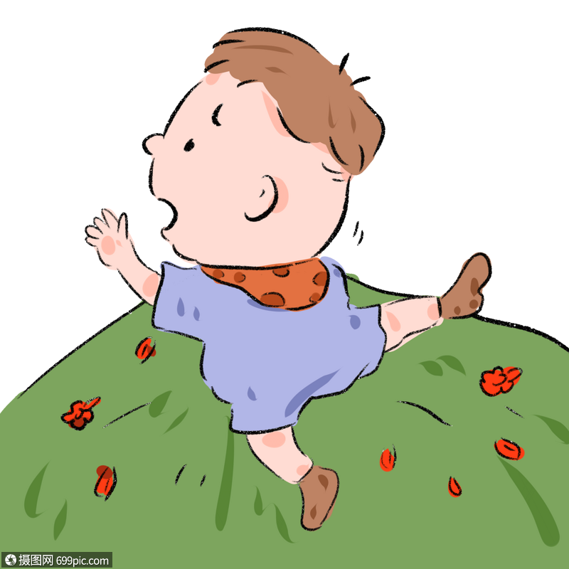 手绘儿童爬山坡卡通元素