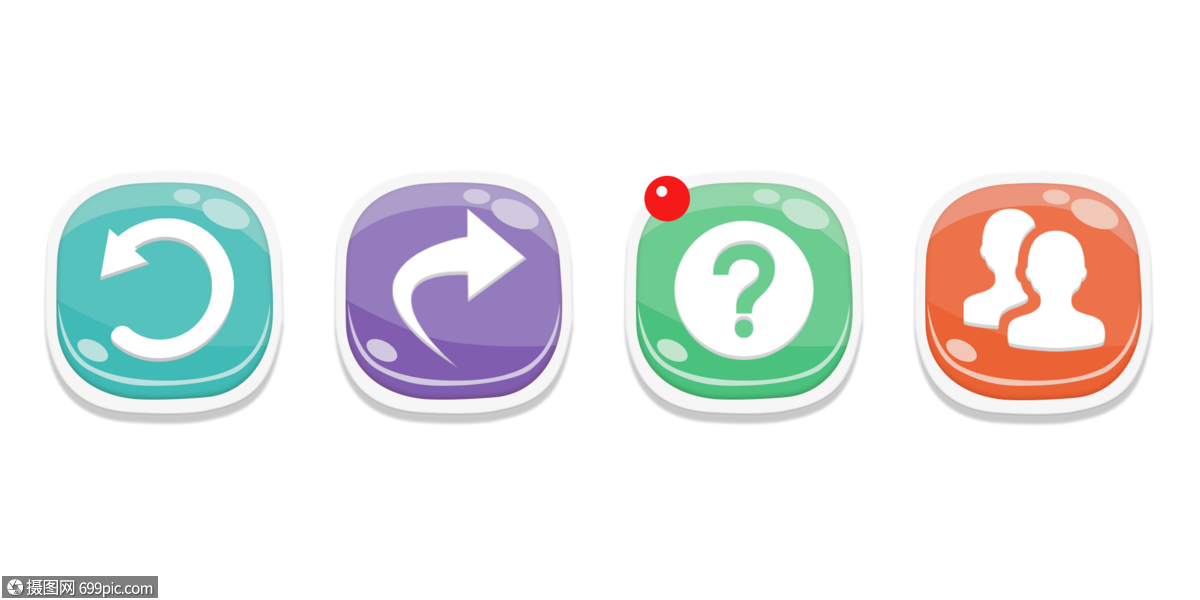 免抠元素 图标元素 彩色卡通重来返回帮助好友游戏按钮.psd