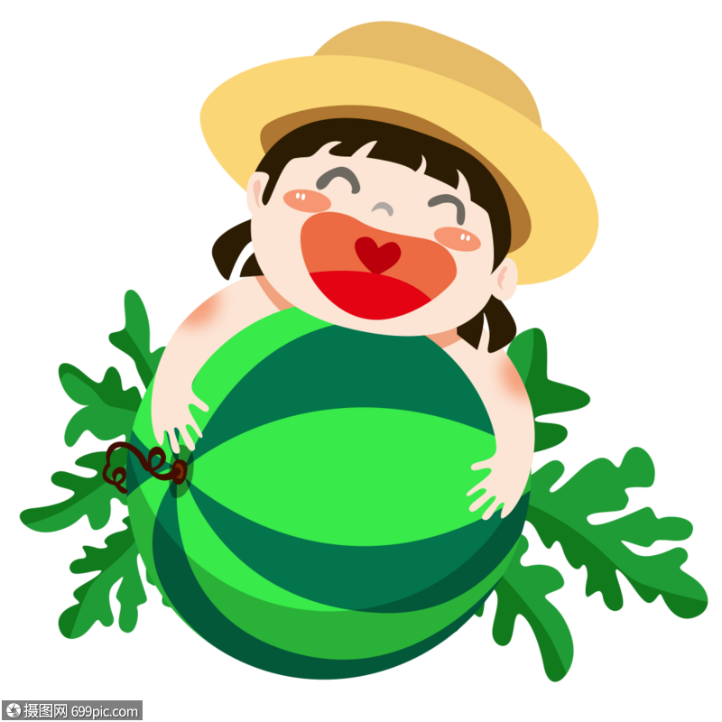 抱着西瓜的小孩夏天解暑