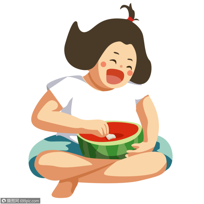 吃西瓜的小孩
