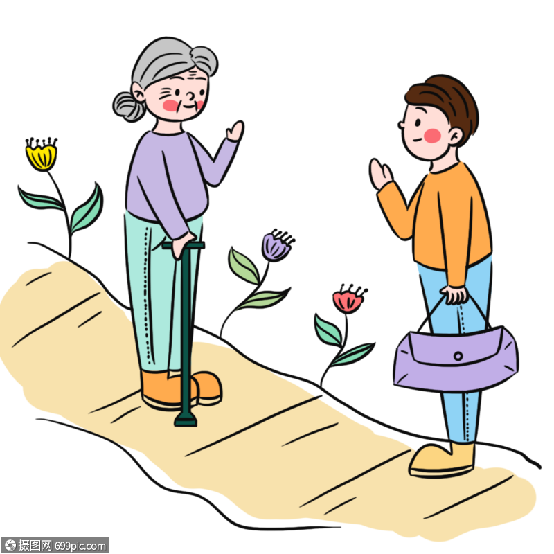 简约卡通母亲目送孩子上班场景