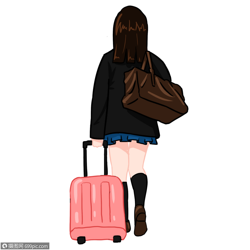 一个人拖行李箱动漫图图片