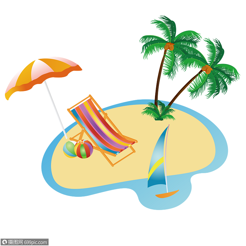免抠元素 手绘/卡通元素 ai夏天沙滩旅游矢量图.ai
