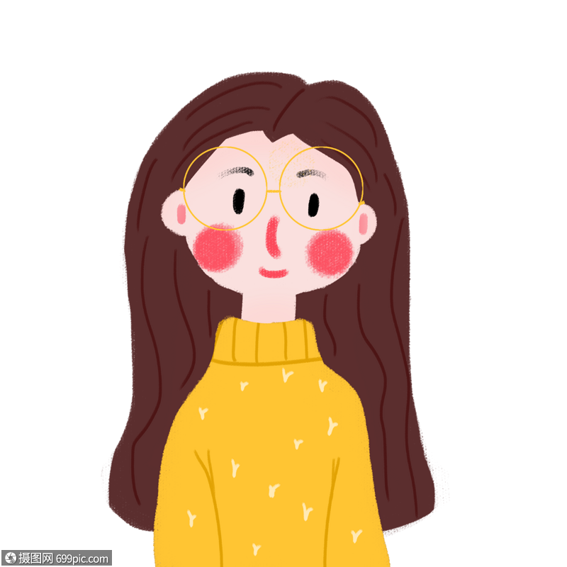 戴眼镜的长发女孩戴眼镜的女孩手绘半身像