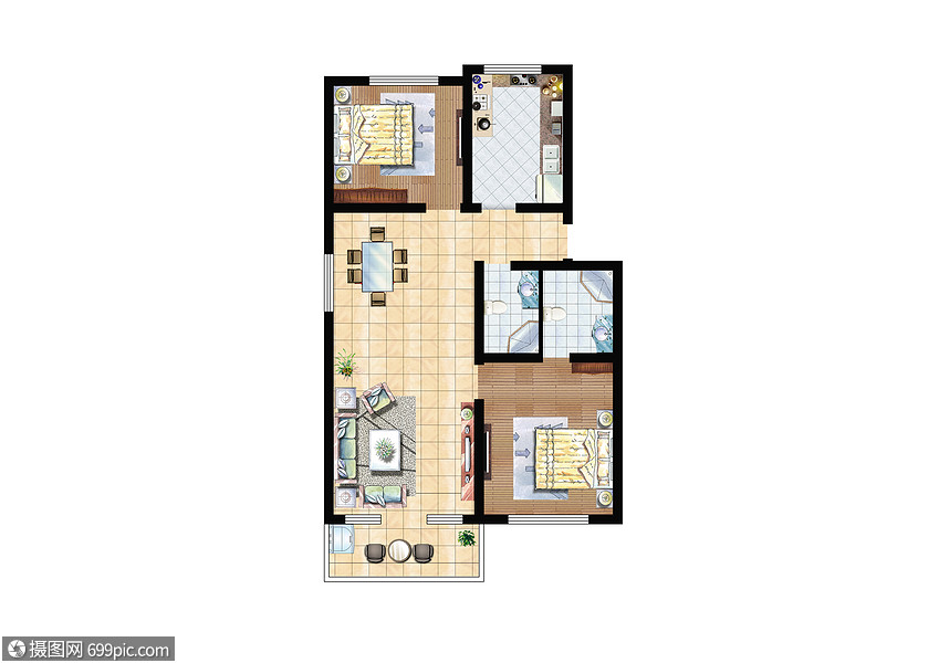 彩色平面图户型图家装