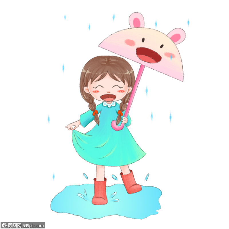 免抠元素 手绘/卡通元素 踩水坑的小女孩.psd