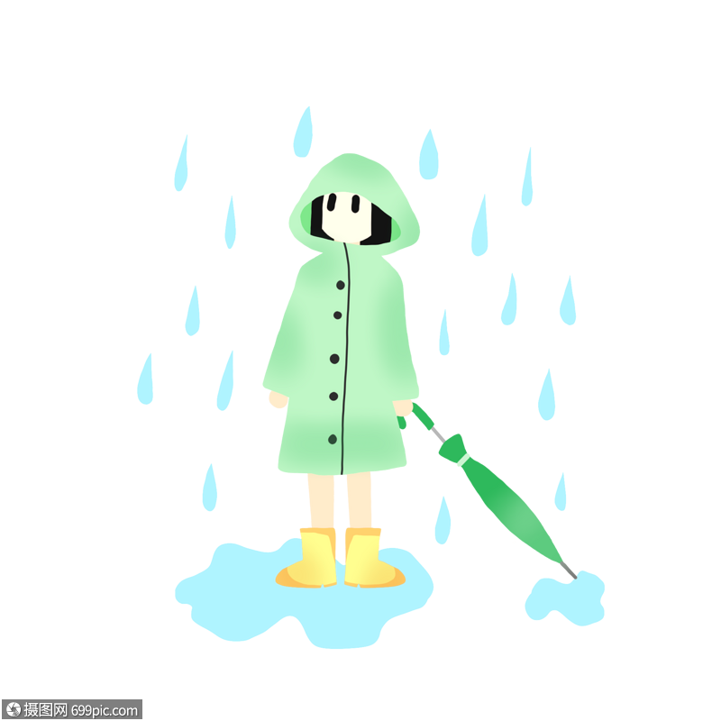 免抠元素 手绘/卡通元素 夏天穿着雨衣可爱小孩psd
