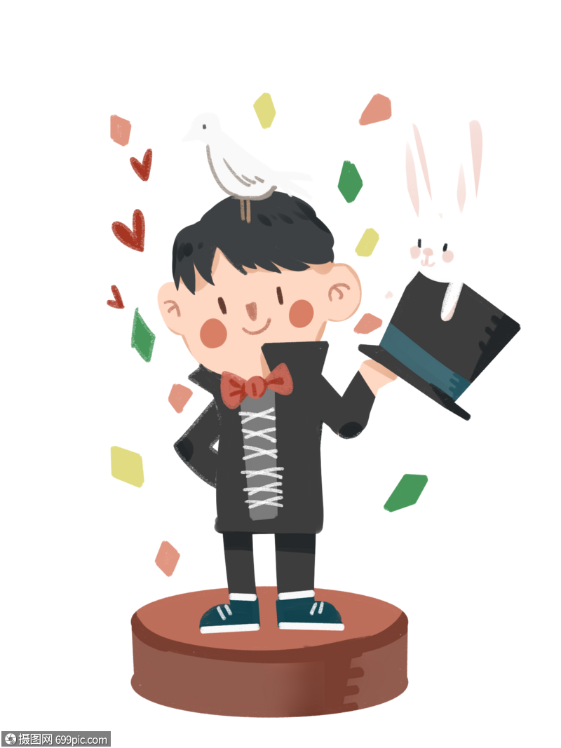 免抠元素 手绘/卡通元素 魔术师与动物变魔术.psd