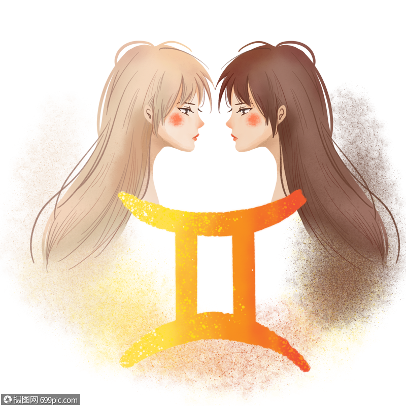 双子座手绘插画少女