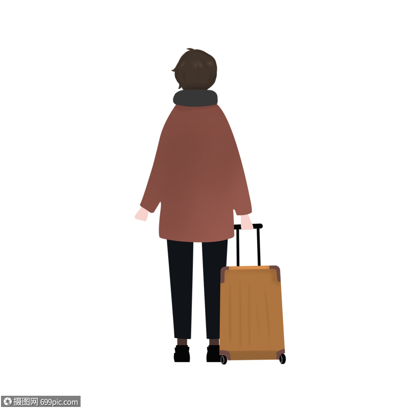拖着旅行箱毕业背影