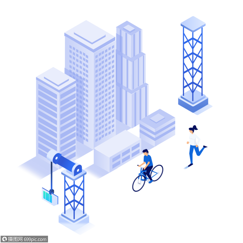 城市街道2.5d商业插画轴测图免抠素材建筑物女人跑步
