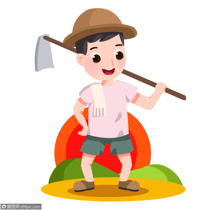 卡通手绘辛勤干农活的男孩