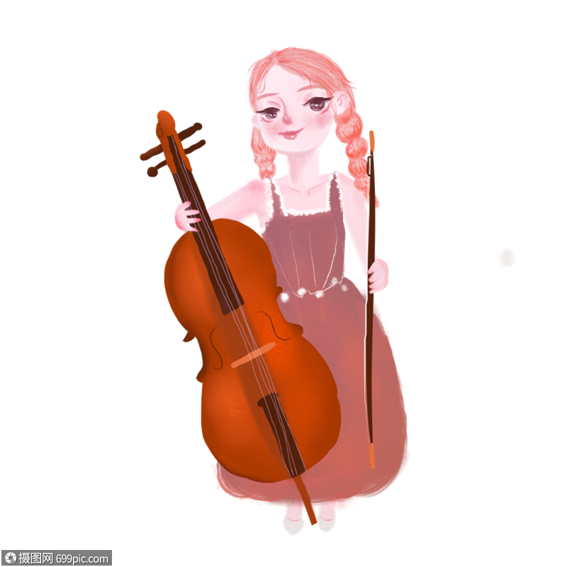 拉大提琴的女孩插画清新元素