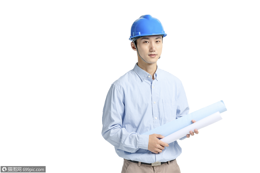 戴安全帽拿图纸的工程师素材真人