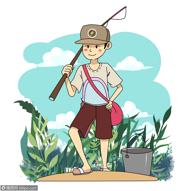 钓鱼的男孩手绘卡通