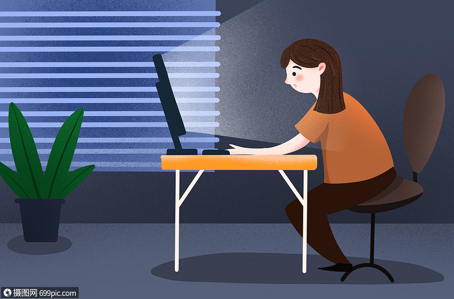 工作加班小清新手绘插画