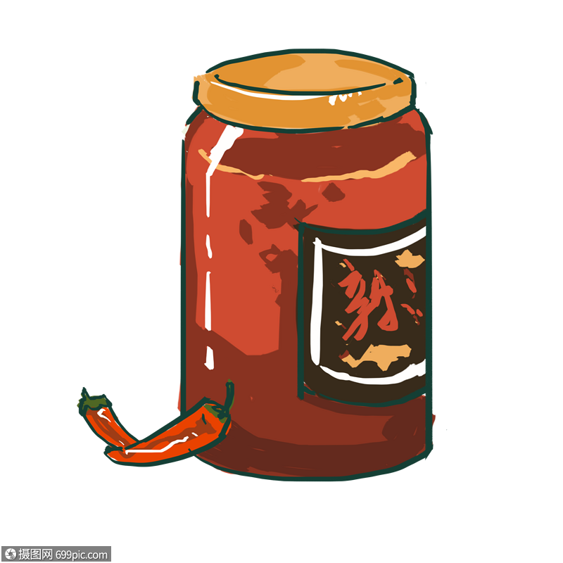 免抠元素 手绘/卡通元素 调味品 辣椒酱辣酱调味品.psd