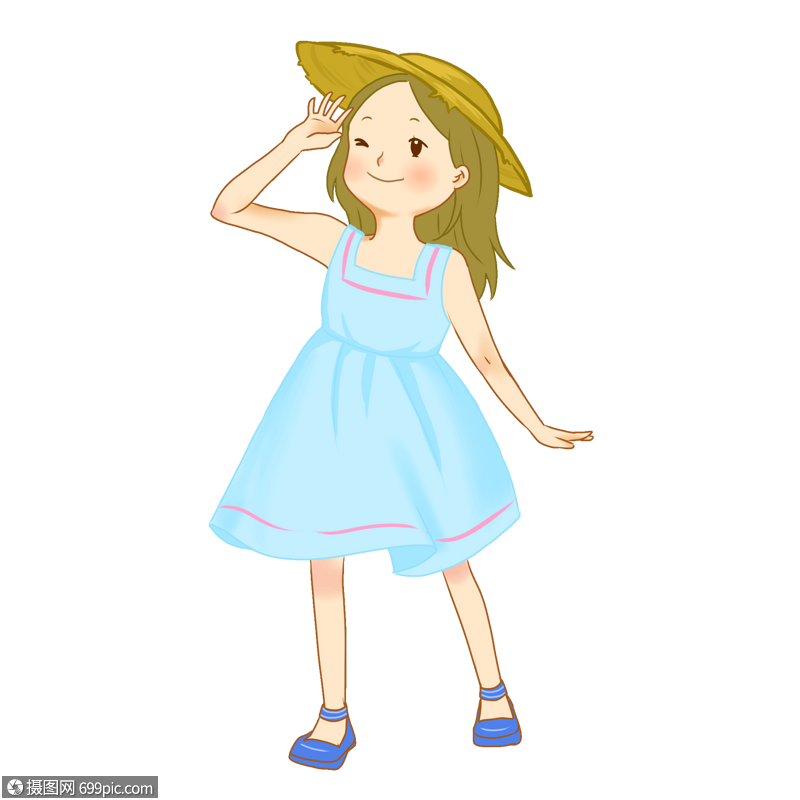 带着草帽的女孩手绘卡通