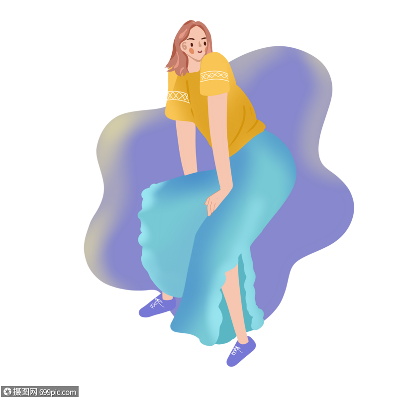 半坐这的美少女炫彩手绘