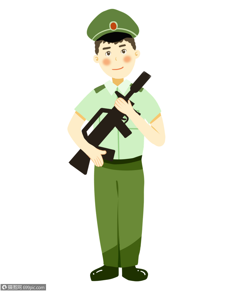 免抠元素 手绘/卡通元素 军人持枪站岗.psd