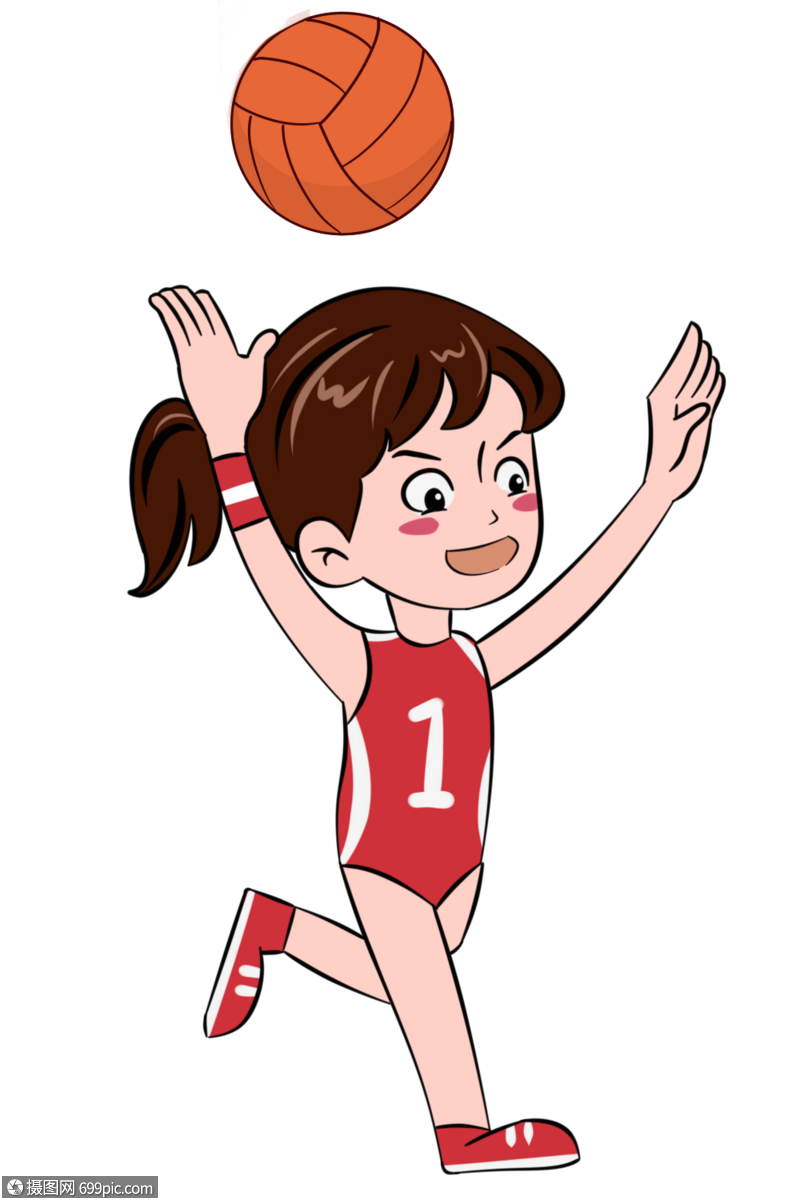 打排球运动员卡通人物手绘运动会免抠