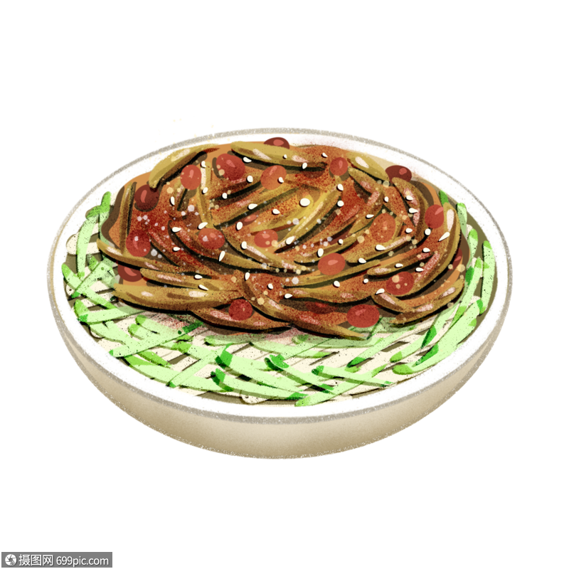 免抠元素 手绘/卡通元素 夏至美食红油凉面.psd