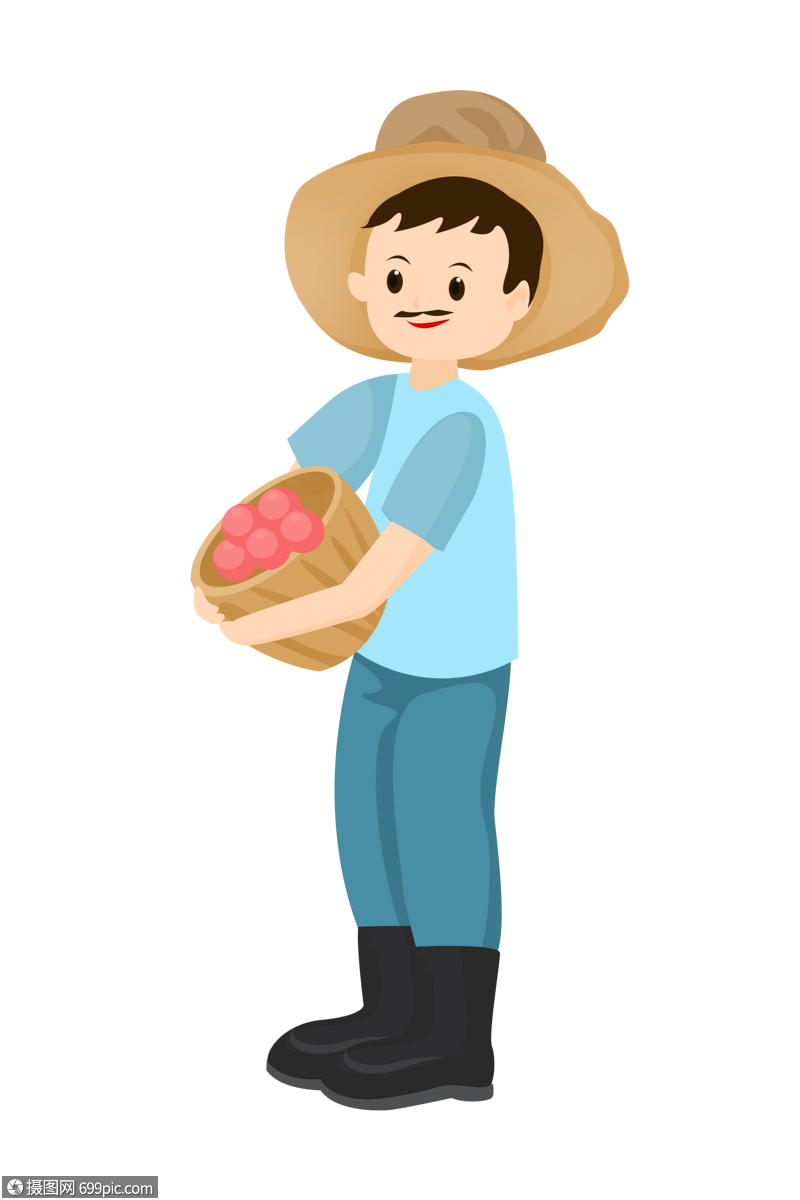 免抠元素 手绘/卡通元素 抱着果篮的农民伯伯.psd