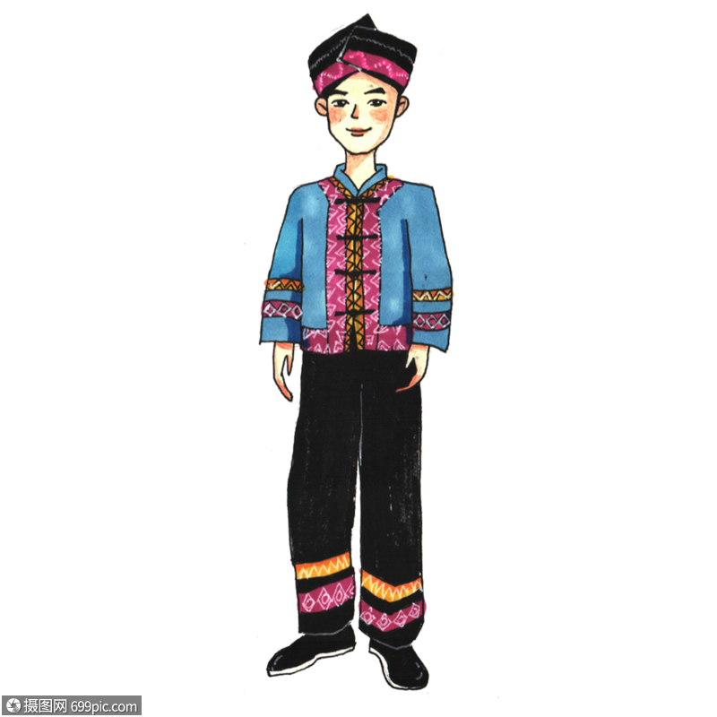 少数民族男性傣族马克笔