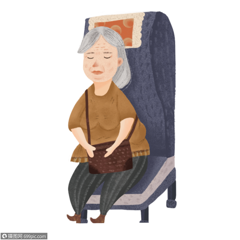 旅行坐车睡觉的老奶奶